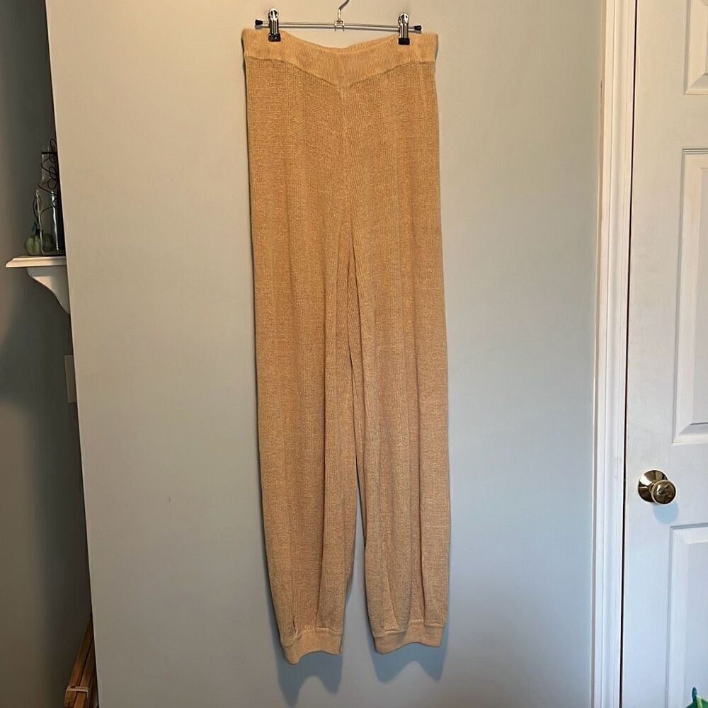 FP Beach Women's Tan Knit Flat Front High-Rise Pull-On Jogger Pants